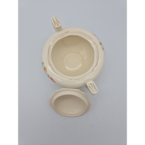 Vintage Covered Sugar Dish Summer Garden Floral Warranted 22K Gold - Picture 6 of 11